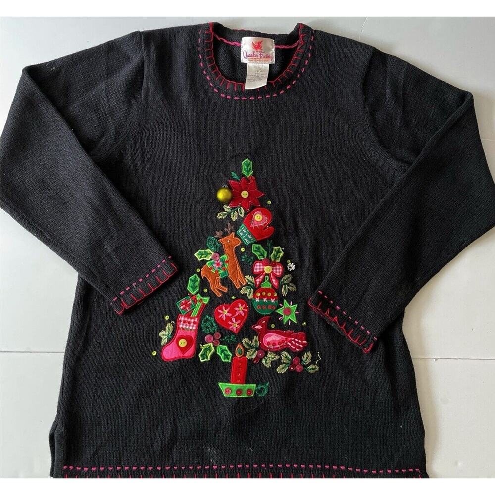Quacker Factory Ugly Sweater Lights Up Tree Christmas Women S Black Knit